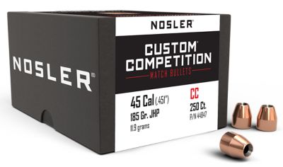Nosler Custom Competition .45 Caliber 185-Grain Jacketed Hollow Point Reloading Rifle Bullets, 250 Rounds