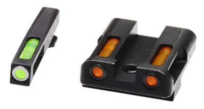 HiViz LiteWave H3 Green Tritium White Outline Front and Orange Fiber-Optic Rear Sights, Fits Glock