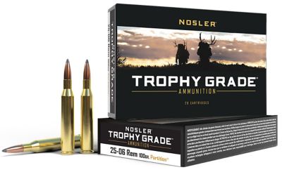 Nosler Trophy Grade .25-06 Remington 100-Grain Nosler Spitzer Partition Rifle Ammunition, 20 Rounds