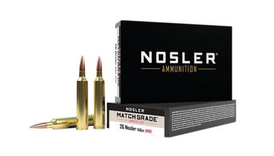 Nosler Match Grade .26 Nosler 140-Grain Custom Competition Hollow Point Boat Tail Rifle Ammunition, 20 Rounds