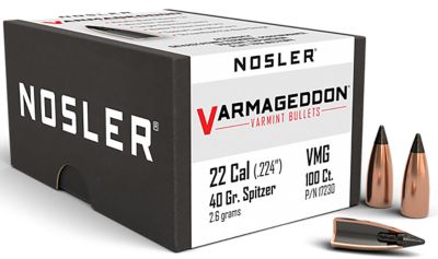 Nosler Varmageddon .22 Caliber 40-Grain Flat Base Tipped Reloading Rifle Bullets, 100 Rounds