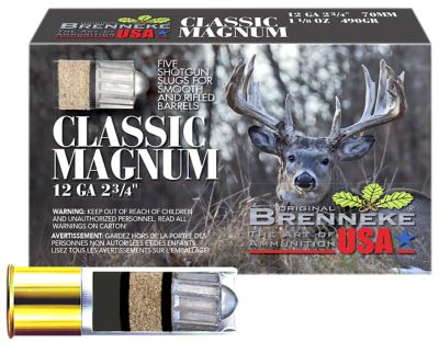 Brenneke 12-Gauge Classic Magnum Shotgun Slugs, 2.75 in., 1-1/8 oz., 5 Rounds