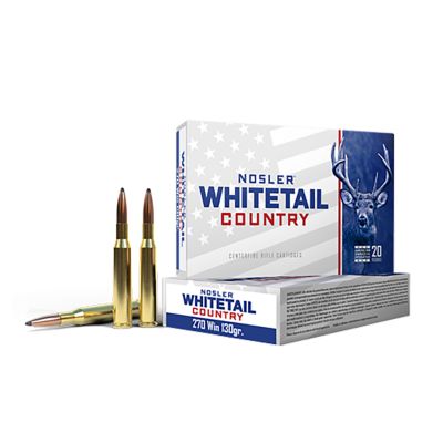 Nosler Whitetail Country .270 Win 130-Grain Spitzer Boat Tail Rifle Ammunition, 20 Rounds