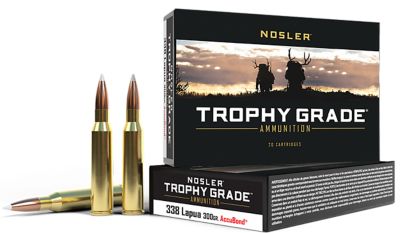 Nosler Trophy Grade .338 Lapua Magnum 300-Grain Nosler AccuBond Rifle Ammunition, 20 Rounds