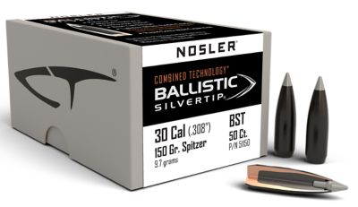 Nosler Ballistic Silvertip .30 Caliber 150-Grain Spitzer Reloading Rifle Bullets, 50 Rounds