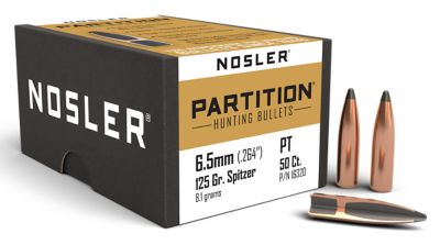 Nosler Partition 6.5 Creedmoor 125-Grain Partition Spitzer Reloading Rifle Bullets, 50 Rounds