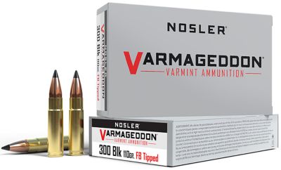 Nosler Varmageddon .300 AAC Blackout 110-Grain Flat Base Tipped Rifle Ammunition, 20 Rounds