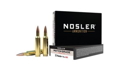 Nosler Match Grade .22 Nosler 77-Grain Custom Competition Hollow Point Boat Tail Rifle Ammunition, 20 Rounds