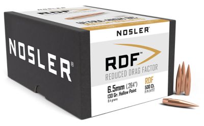 Nosler RDF 6.5 Creedmoor 130-Grain Hollow Point Boat Tail Reloading Rifle Bullets, 500 Rounds