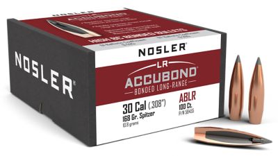 Nosler AccuBond Long-Range .30 Caliber 168-Grain Spitzer Point Boat Tail Reloading Rifle Bullets, 100 Rounds