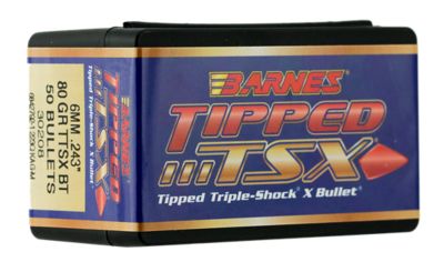 Barnes Bullets Tipped TSX 6mm 80-Grain TTSX Boat Tail Reloading Rifle Bullets, 50 Rounds