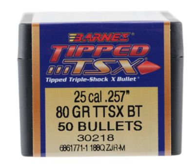 Barnes Bullets Tipped TSX .25 Caliber 80-Grain TTSX Boat Tail Reloading Rifle Bullets, 50 Rounds
