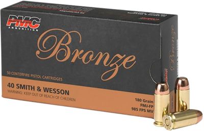 PMC Bronze .40 S&W 180-Grain Full Metal Jacket Flat Point Handgun Ammunition, 50 Rounds