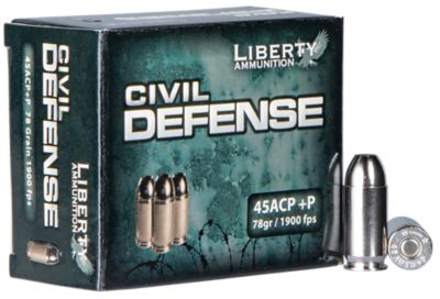 Liberty Ammunition Civil Defense .45 ACP 78-Grain Lead Free Fragmenting Hollow Point Handgun Ammunition, 20 Rounds, LACD45013