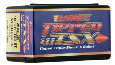 Barnes Bullets Tipped TSX .25 Caliber 100-Grain TTSX Boat Tail Reloading Rifle Bullets, 50 Rounds