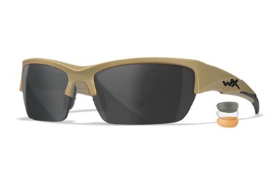 Wiley X Adult Valor Polycarbonate Shooting Glasses, Medium, Smoke Gray/Clear/Light Rust/Matte Tan