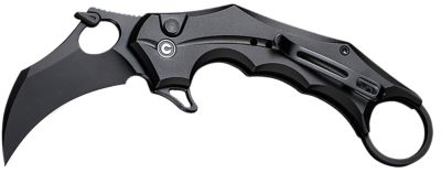 Civivi Knives 2.02 in. Incisor II Folding Knife, Karambit Black Nitro-V Steel Blade, Black w/Finger Ring Aluminum Handle
