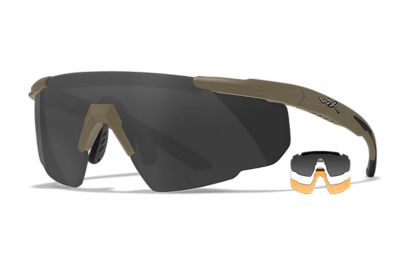 Wiley X Adult Saber Advanced Polycarbonate Shooting Glasses, Smoke Gray/Clear/Light Rust/Matte Tan