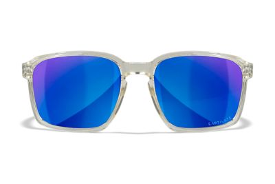 Wiley X Adult Alfa Polycarbonate Crystal Frame Shooting Glasses, M/L, Blue Mirror/Clear Gloss