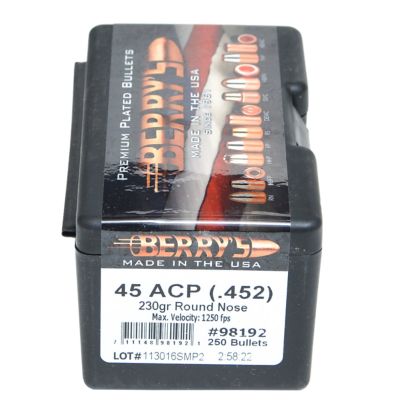 Berry's Superior Pistol .45 Caliber 230-Grain Round Nose Reloading Handgun Bullets, 250 Rounds