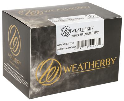 Weatherby .280 Ackley Improved Unprimed Brass Rifle Cases, 50 Rounds