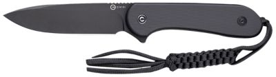 Civivi Knives 3.98 in. Elementum Fixed Blade Knife, Black, Stonewashed, D2 Steel Blade, 4.50 in., Black G10 Handle