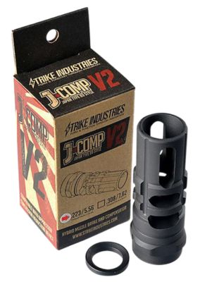 Strike Industries JComp Gen2 Compensator for AR-Platform, 5.56x45mm NATO, 1/2 in. x 28 Thread, 2.55 in. OAL, 0.26 in.D, Black