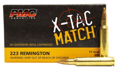 PMC X-Tac Match .223 Remington 77-Grain Open Tip Match Rifle Ammunition, 20 Rounds