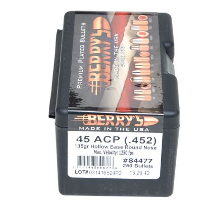 Berry's Superior Pistol .45 Caliber 185-Grain Hollow Base Round Nose Reloading Handgun Bullets, 250 Rounds