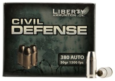 Liberty Ammunition Civil Defense .380 ACP 50-Grain Lead Free Fragmenting Hollow Point Handgun Ammunition, 20 Rounds