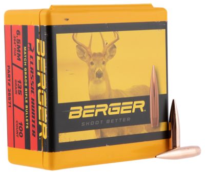 Berger Bullets Classic Hybrid Hunter Match Grade 6.5 Creedmoor 135-Grain Boat Tail Reloading Rifle Bullets, 100 Rounds