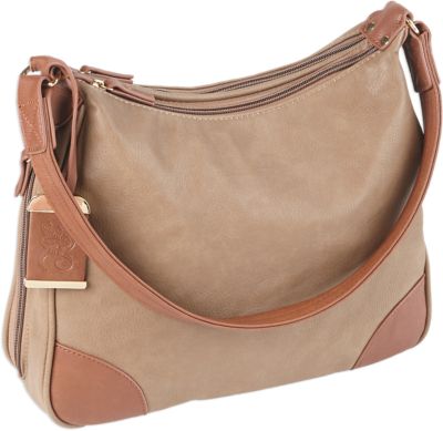 Bulldog Hobo Purse with Holster for Small Autos & Revolvers, Ambidextrous, Taupe with Tan Trim, Leather