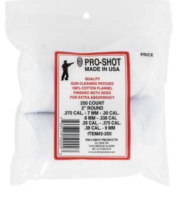 Pro-Shot .270/.38 Caliber Round Cotton Flannel Cleaning Patches, 2 in., 250 pc.