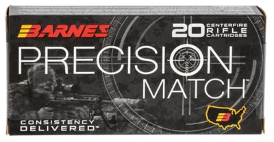 Barnes Bullets Precision Match 5.56x45mm NATO 85-Grain Open Tip Match Boat Tail Rifle Ammunition, 20 Rounds