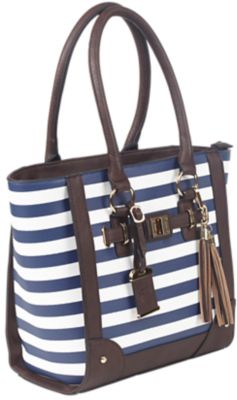 Bulldog Tote Purse with Holster for Most Small Pistols & Revolvers, Right Hand, Navy Stripe, Leather