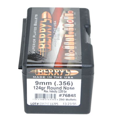 Berry's Superior Pistol 9mm 124-Grain Round Nose Reloading Handgun Bullets, 250 Rounds