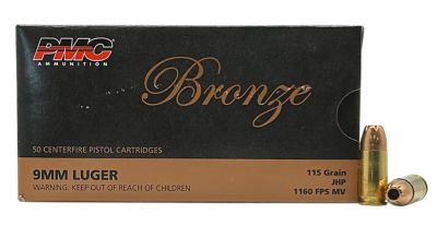 PMC Bronze 9mm Luger 115-Grain Jacketed Hollow Point Handgun Ammunition, 50 Rounds