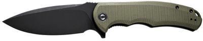 Civivi Knives 3.75 in. Praxis Folding Knife, Black, Stonewashed, 9Cr18MoV SS Blade, OD Green Textured G10 Handle