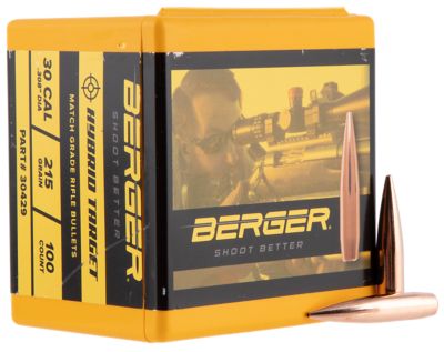Berger Bullets Target .30 Caliber 215-Grain Hybrid Reloading Rifle Bullets, 100 Rounds