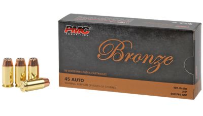 PMC Bronze .45 ACP 185-Grain Jacketed Hollow Point Handgun Ammunition, 50 Rounds