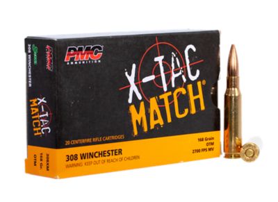PMC X-Tac Match .308 Win 168-Grain Open Tip Match Rifle Ammunition, 20 Rounds