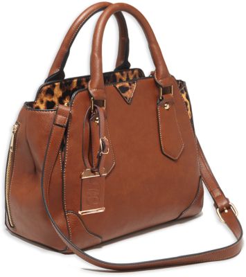Bulldog Satchel Purse with Holster for Small Autos & Revolvers, Ambidextrous, Chestnut, Leather
