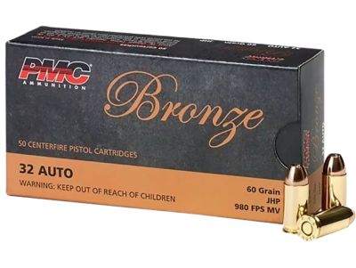 PMC Bronze .32 ACP 60-Grain Jacketed Hollow Point Handgun Ammunition, 50 Rounds