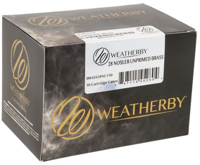 Weatherby .28 Nosler Unprimed Brass Rifle Cases, 50 Rounds