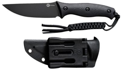 Civivi Knives 3.92 in. Stormridge Fixed Blade Knife, Straight Back, Black, Stonewashed, Nitro-V Steel Blade, Black G10 Handle