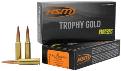 HSM Trophy Gold Extended Range 6.5 Creedmoor 130-Grain Berger Hunting VLD Match Rifle Ammunition, 20 Rounds