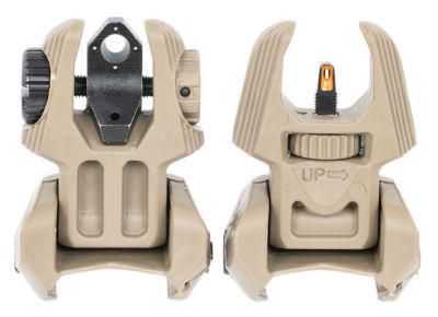 Mepro USA FRBS Sight Set for AR-15, Desert Tan, Flip Up, Orange Tritium Front, Green Tritium Rear