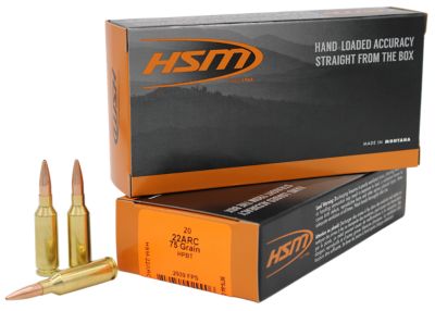 HSM Varmint .22 ARC 75-Grain Hollow Point Boat Tail Rifle Ammunition, 20 Rounds