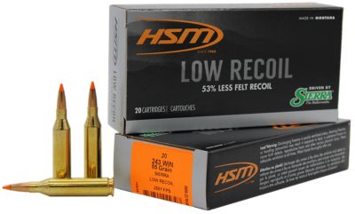 HSM Low Recoil .243 Win 85-Grain Orange Polymer Tip Rifle Ammunition, 20 Rounds