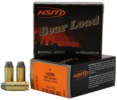 HSM Bear Load 10mm Auto 200-Grain Lead Round Nose Flat Point Handgun Ammunition, 20 Rounds